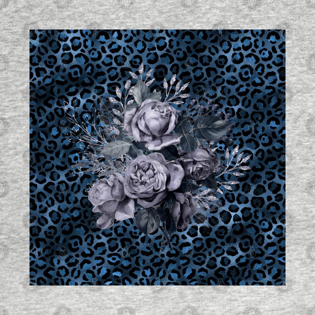 Wild Leopard Print Blue Faded Roses by Holisticfox